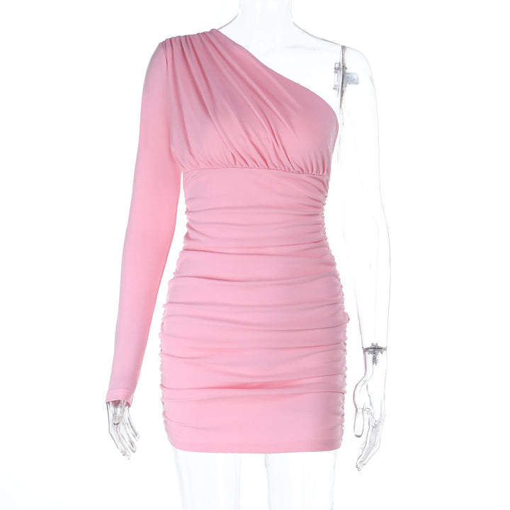 Damen schulterfreies Minikleid mit Rüschendetails und asymmetrischem Ausschnitt Drune