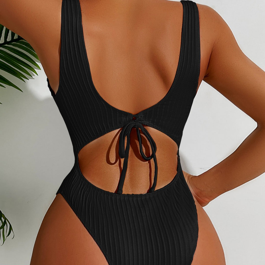 Damen Hoch geschnittener Badeanzug mit strukturiertem Rippendesign Drune