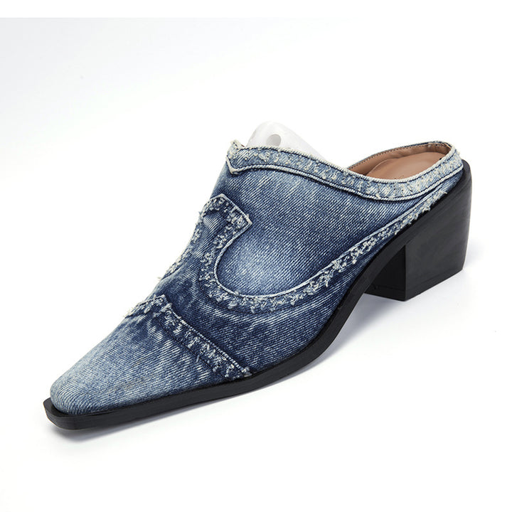Damen elegante Mules mit modischem Jeans-Design und komfortablem Blockabsatz Drune