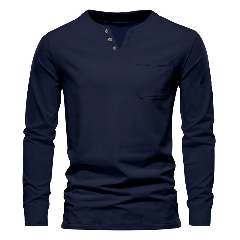 Herren Langarm-Henley-Shirt mit praktischen Knopfdetails und Brusttasche Drune