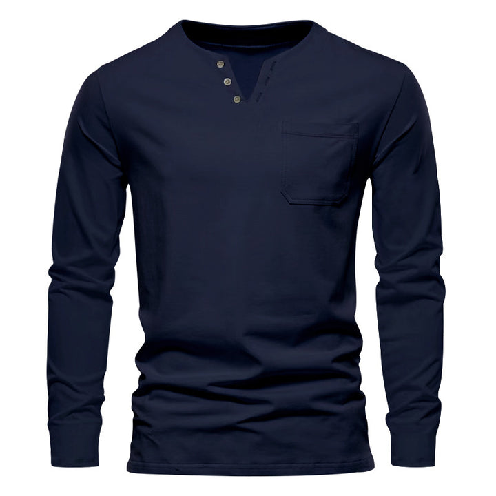 Herren Langarm-Henley-Shirt mit praktischen Knopfdetails und Brusttasche Drune
