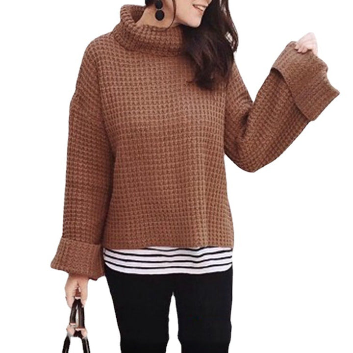 Damen Grobstrickpullover mit hochschließendem Kragen und voluminösen Ärmeln Drune