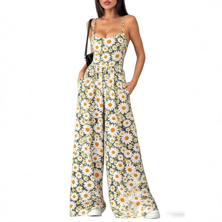 Damen Eleganter Jumpsuit mit geometrischem Print und breiten Beinen Drune