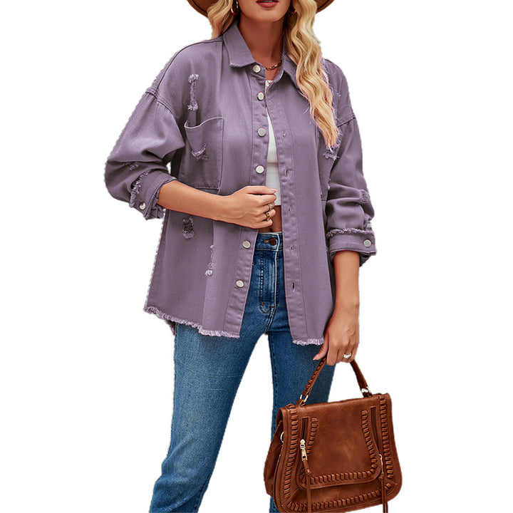 Damen Oversized Denimjacke mit Destroyed-Effekten Drune