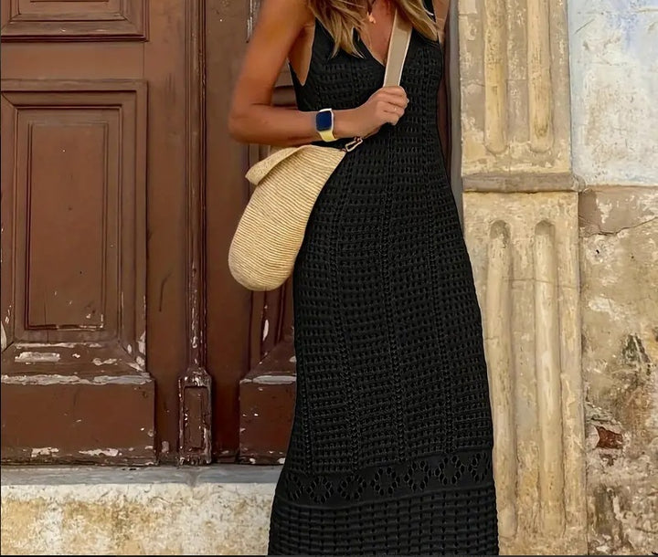 Damen Häkelkleid mit tiefem V-Ausschnitt und sommerlichem Schnitt Drune