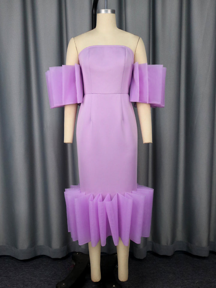 Damen Elegantes Midi-Kleid mit voluminösen Rüschenärmeln und asymmetrischem Saum Drune