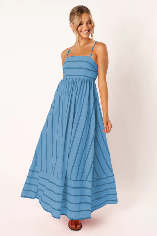 Damen Maxi-Kleid mit schmalen Spaghettiträgern und eleganten Querstreifen Drune