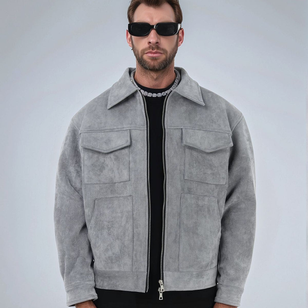 Herren eleganter Wildlederjacke mit praktischen Taschen und modernem Schnitt Drune