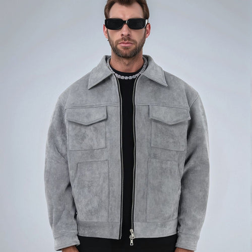 Herren eleganter Wildlederjacke mit praktischen Taschen und modernem Schnitt Drune
