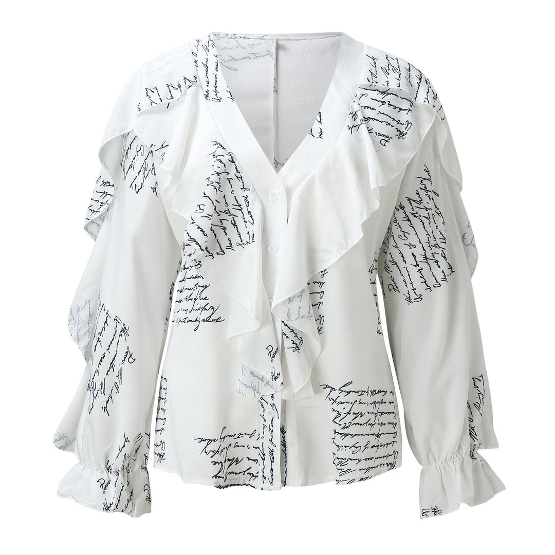 Drune | Chiffon V-Ausschnitt Langarmshirt