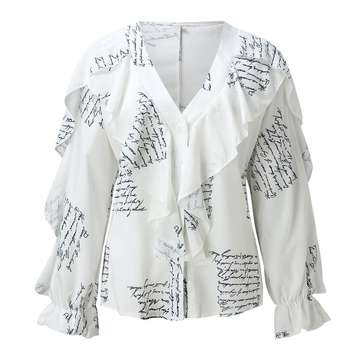 Drune | Chiffon V-Ausschnitt Langarmshirt