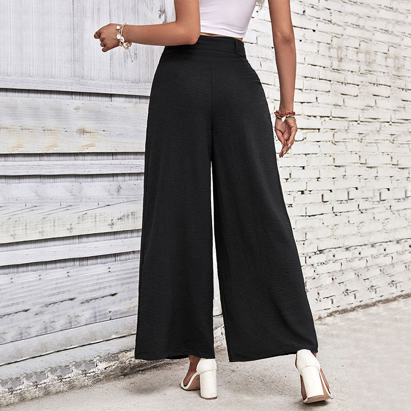Damen weite Hochbundhose mit eleganten Falten und modischem Taillengürtel Drune