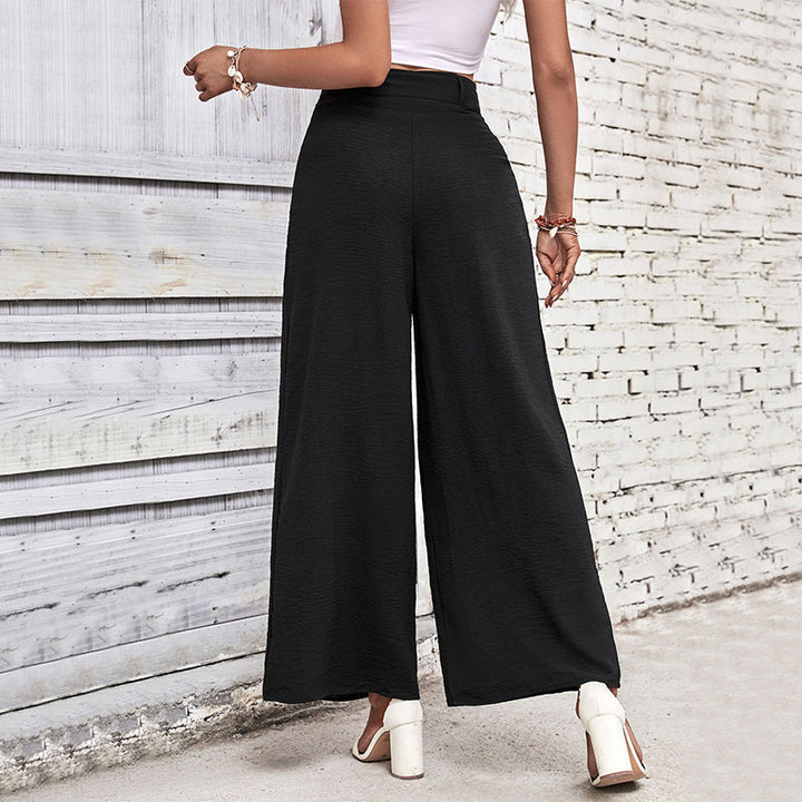 Damen weite Hochbundhose mit eleganten Falten und modischem Taillengürtel Drune