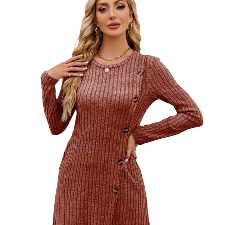 Damen Strickkleid mit hochwertigem Rippdesign und dekorativen Knöpfen Drune
