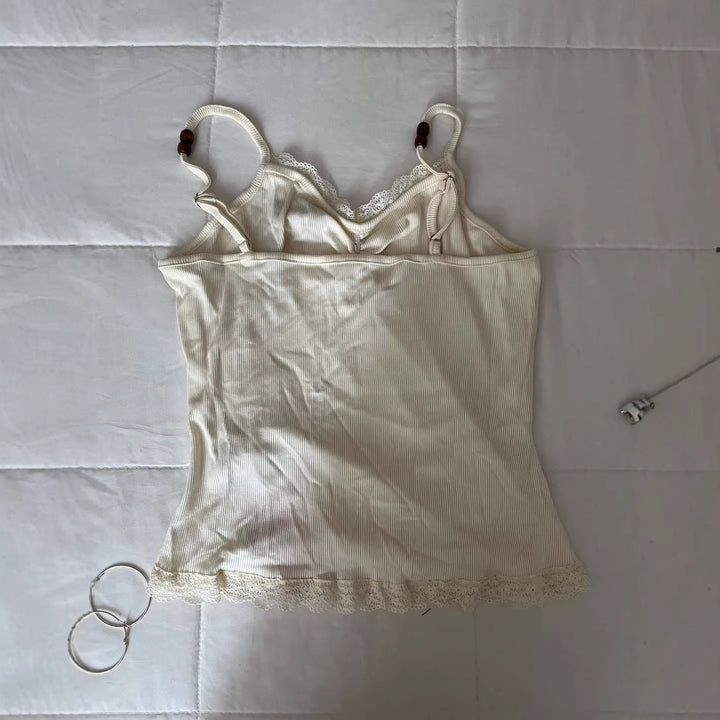 Damen Verspieltes Spaghetti-Träger Top mit Spitzendetails Drune