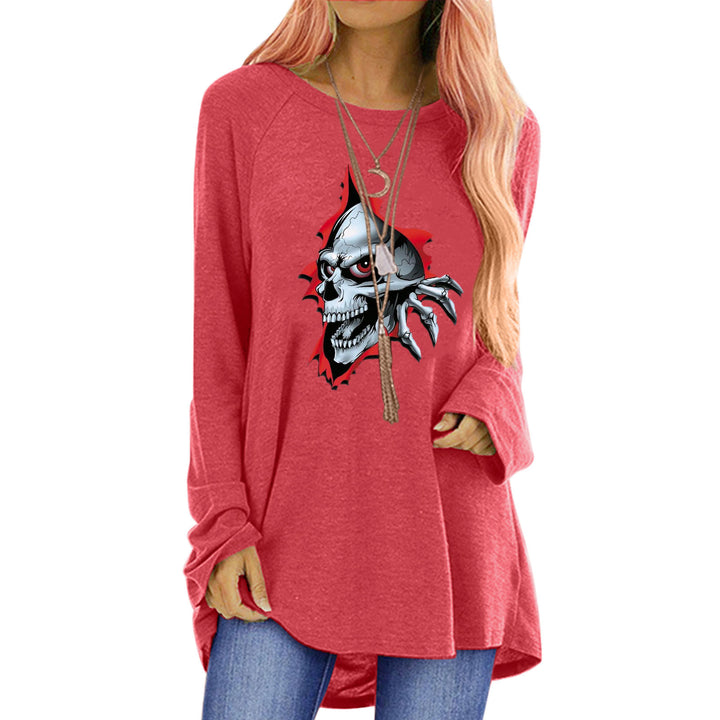 Damen Langarmshirt mit kreativem Skelett-Design und lässigem Schnitt Drune