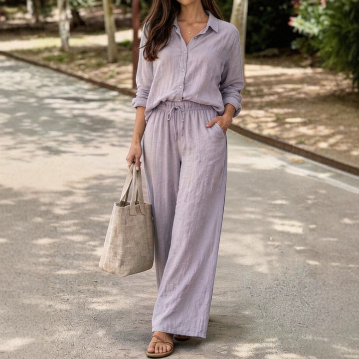 Damen Leichte und bequeme Sommerbluse mit weiten Hosen Drune