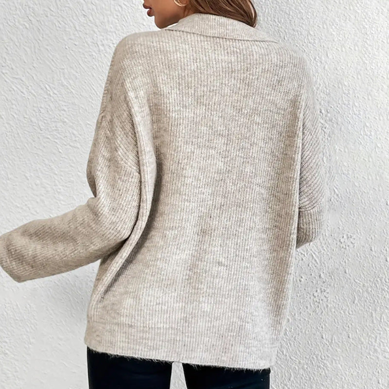 Damen lässiger Pullover mit Kragen Drune