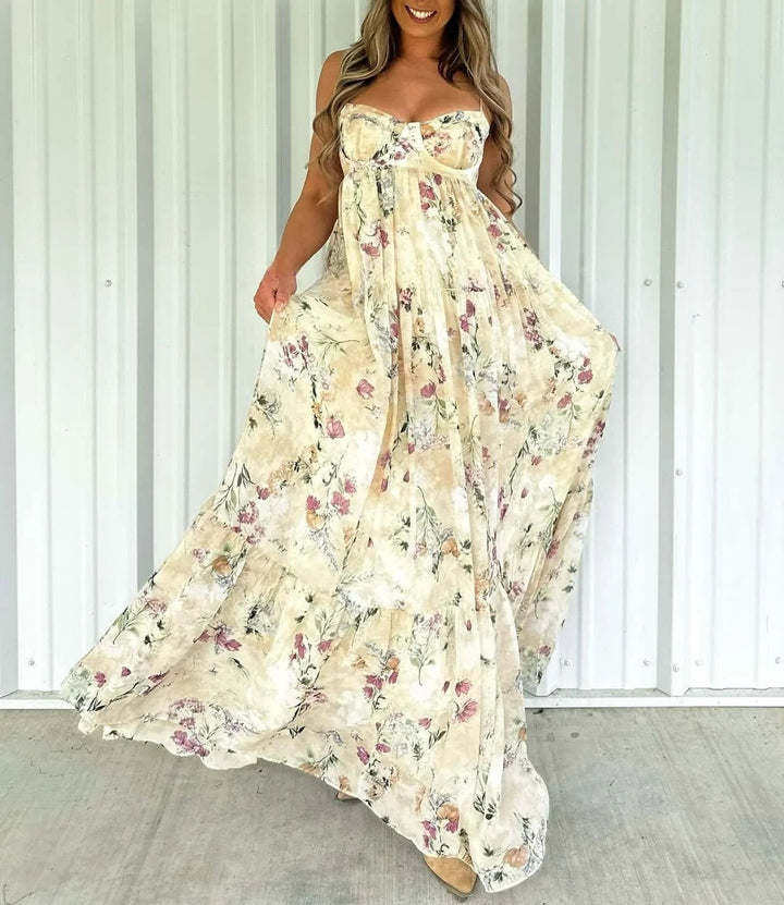 Damen nan trägerloses Maxikleid mit herzförmigem Bustier, geraffter Empire-Taille und weichem Stufenrock Drune