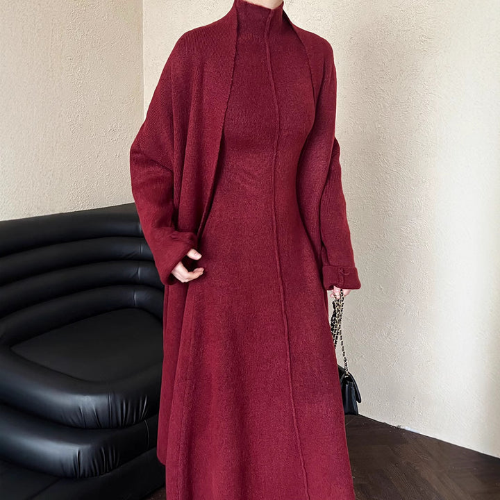 Damen Strickkleid mit hochwertigem Stehkragen und dekorativen Ärmeln Drune