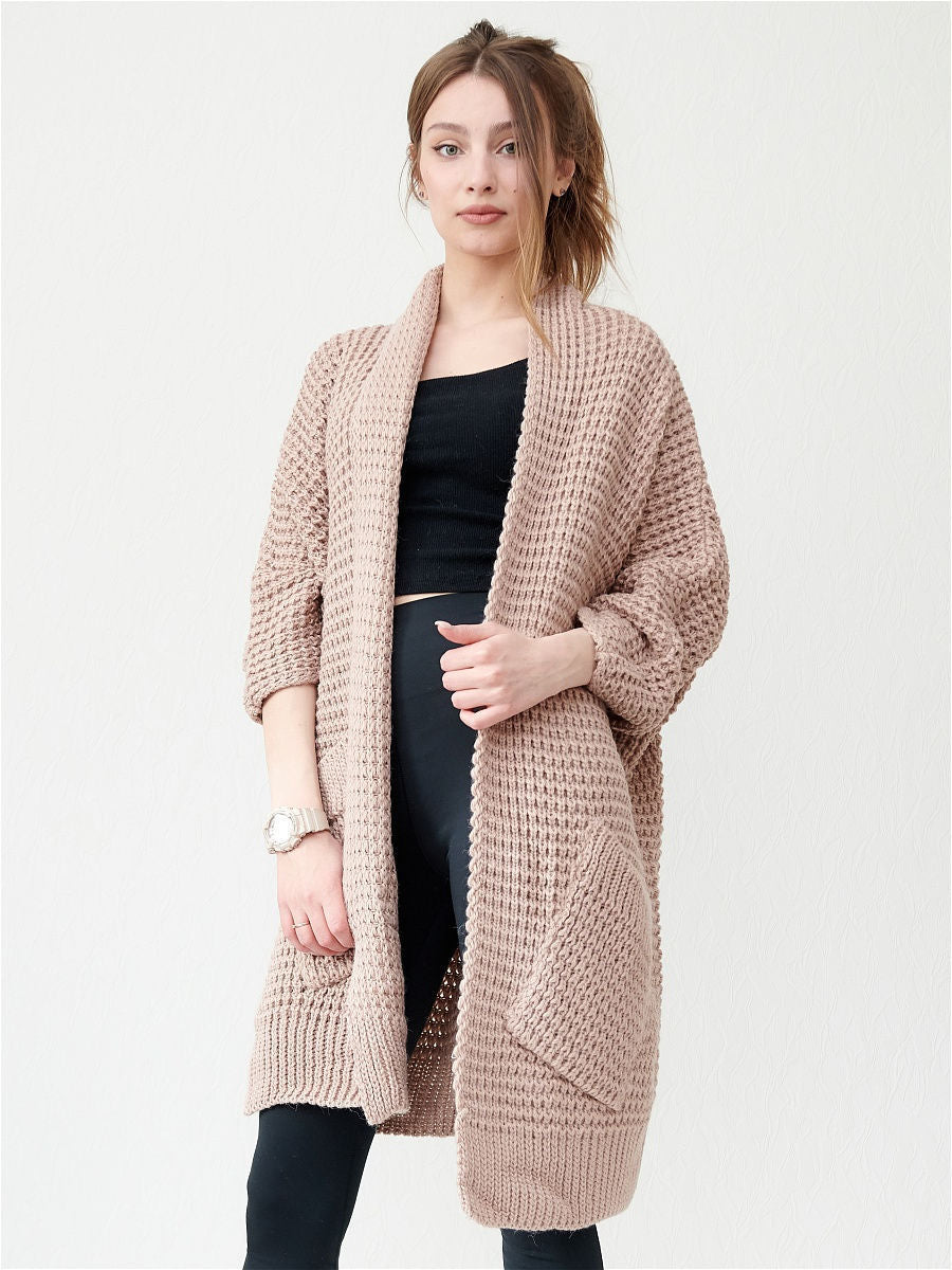 Drune | Strickjacke - Oversized Fit - Offene Vorderseite - Gerippte Kanten - Große Taschen