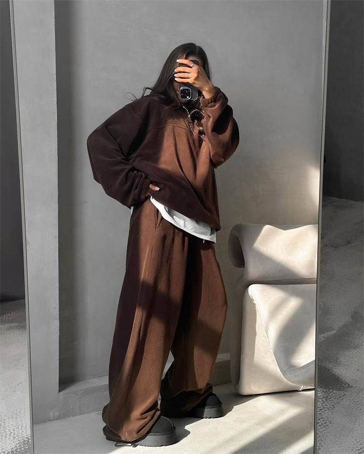 Damen Gemütlicher Fleece-Jogginganzug mit hohem Kragen Drune