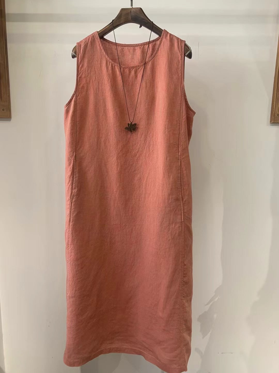 Damen Ärmelloses Leinen Shift Kleid Drune