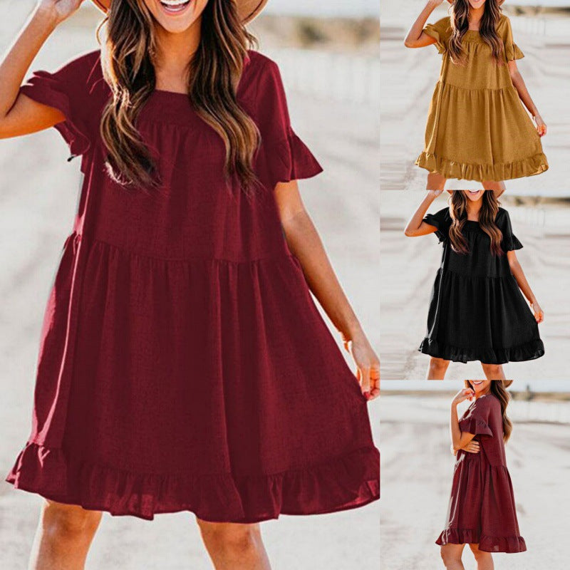 Damen Lässiges Sommerkleid mit Rüschendetails und weiten Ärmeln Drune