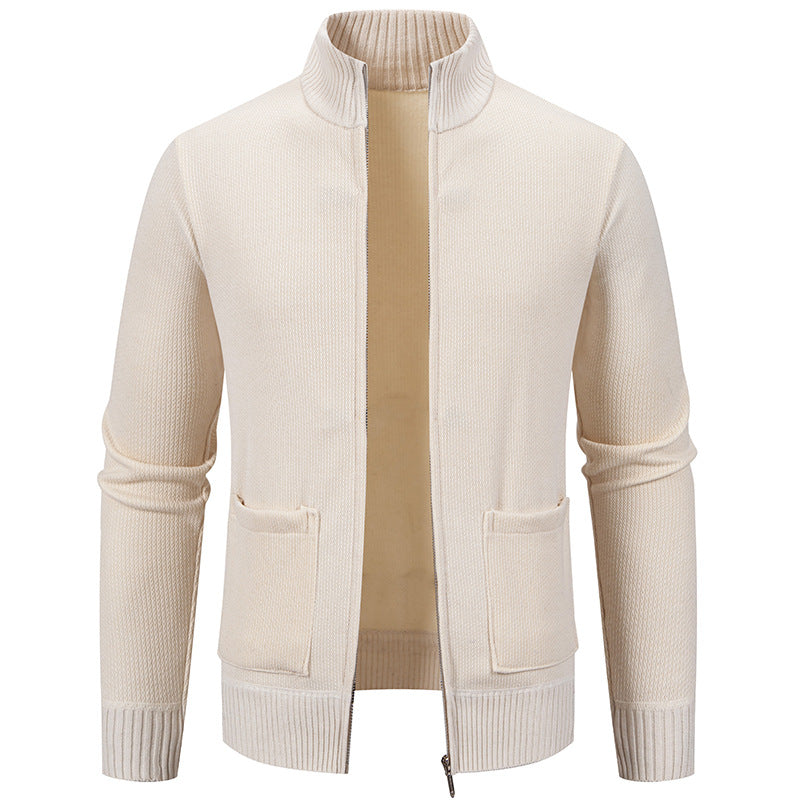 Herren nan feinstrukturierter Reißverschluss-Strickcardigan mit Stehkragen und aufgesetzten Taschen Drune