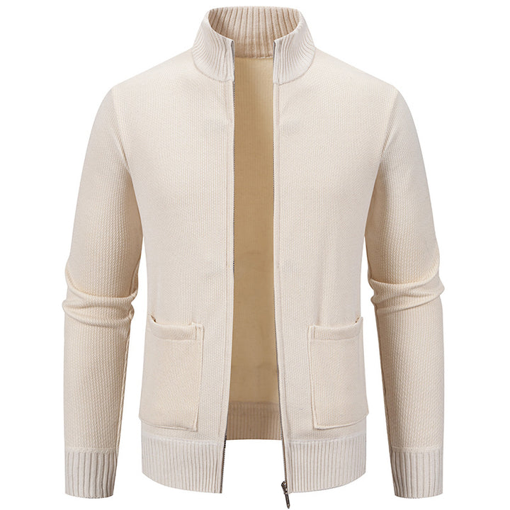 Herren nan feinstrukturierter Reißverschluss-Strickcardigan mit Stehkragen und aufgesetzten Taschen Drune
