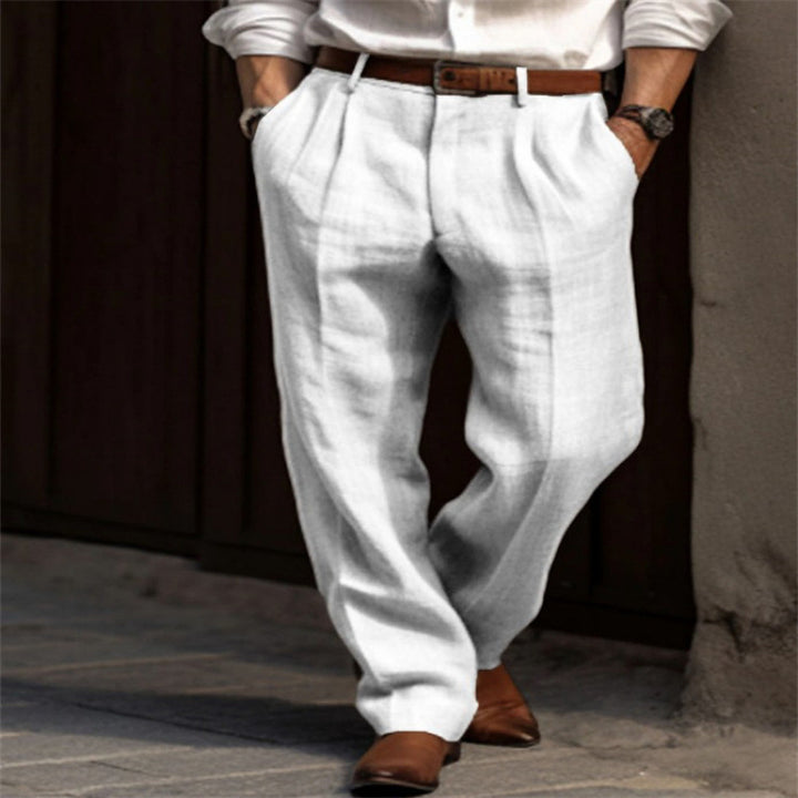 Herren elegante Leinenhose mit Falten und seitlichen Taschen Drune