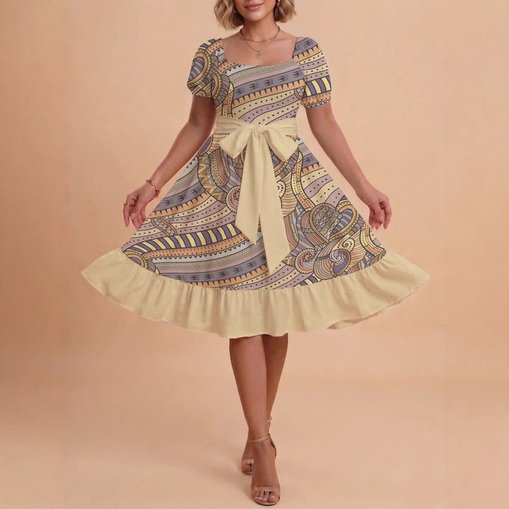 Damen elegantes Maxikleid mit floralem Design und Taillengürtel Drune
