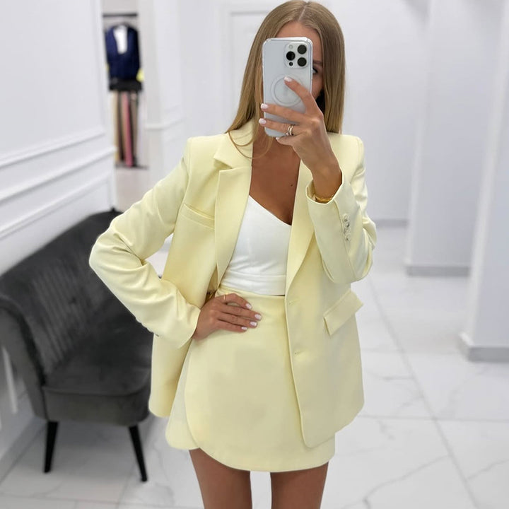 Damen elegantes Blazer-Rock-Kombinationsset Drune