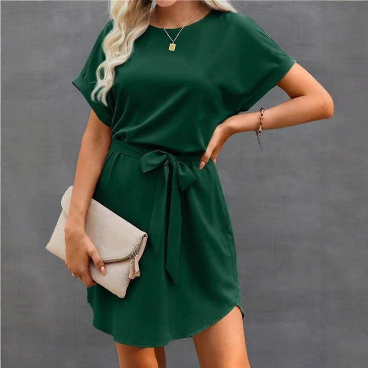 Damen Kurzarm Kleid mit Taillengürtel und lässigem Schnitt Drune