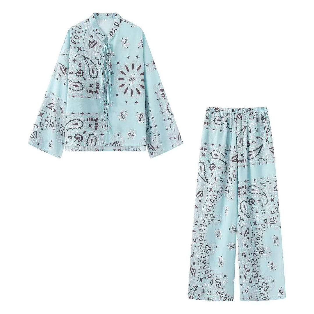 Damen nan weit geschnittene Palazzo-Hose mit Paisley-Print und elastischem Bund Drune