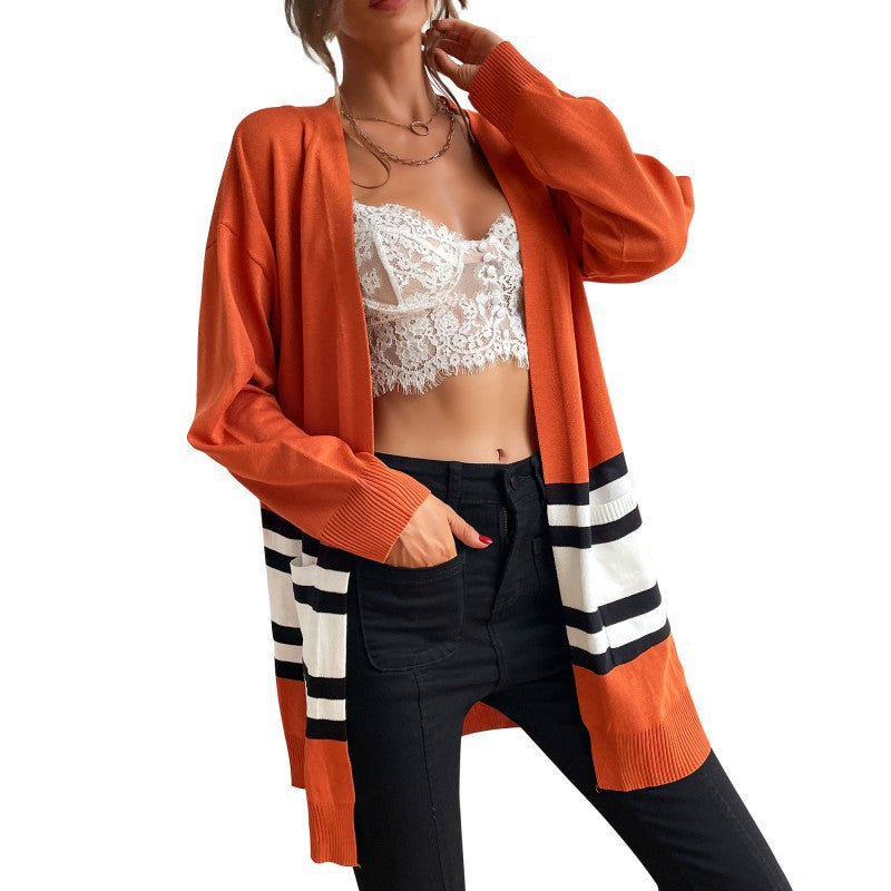Damen Strickjacke mit modernem Streifenmuster und praktischen Taschen Drune
