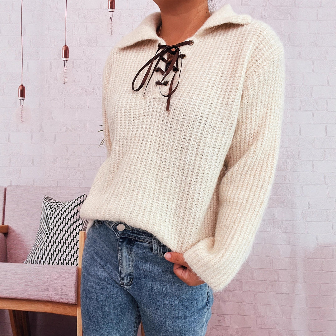 Damen lässiger Pullover mit femininer Schnürung und weichem Strick Drune