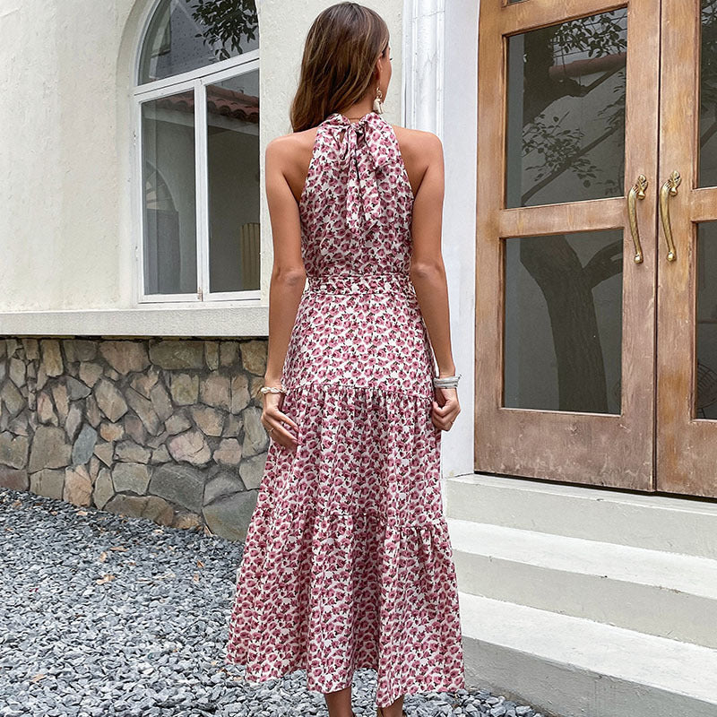 Damen Maxikleid mit floralen Rüschen und elegantem Taillengürtel Drune