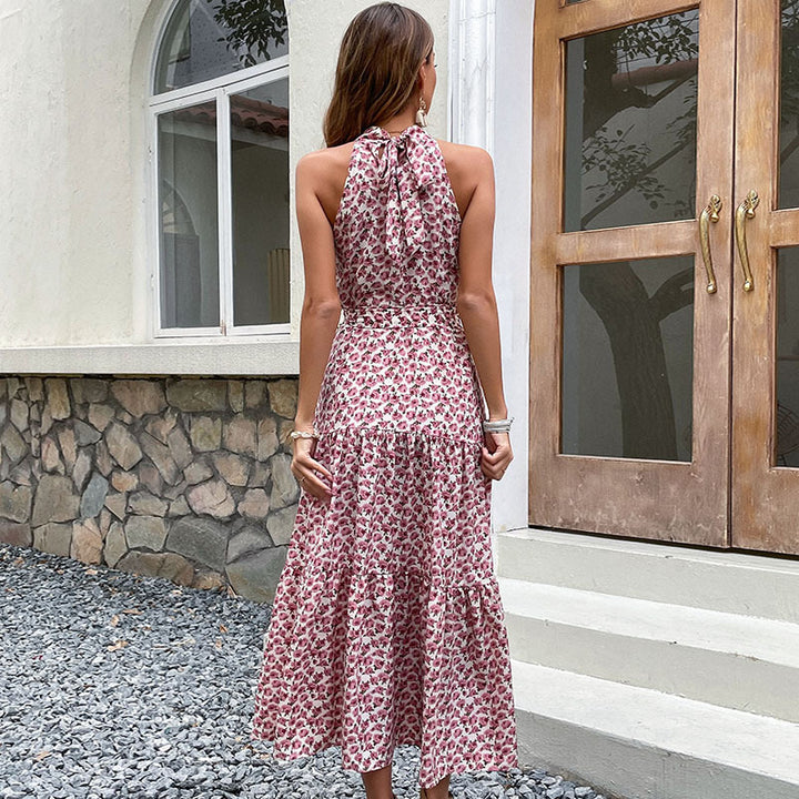 Damen Maxikleid mit floralen Rüschen und elegantem Taillengürtel Drune