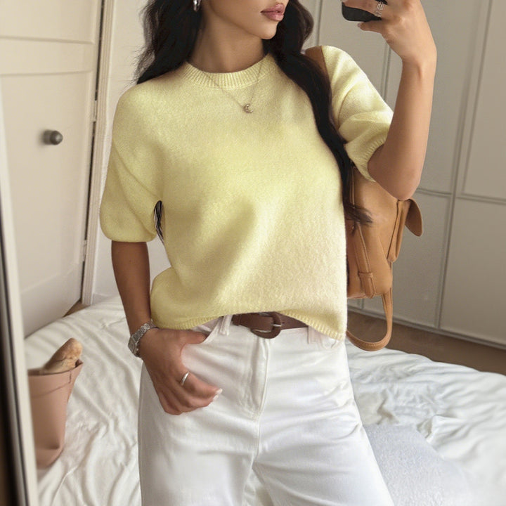 Damen lässiges Oversize-T-Shirt aus weichem Strick Drune