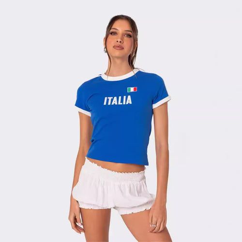 Damen Casual Graphic T-Shirt mit italienischem Thema Drune