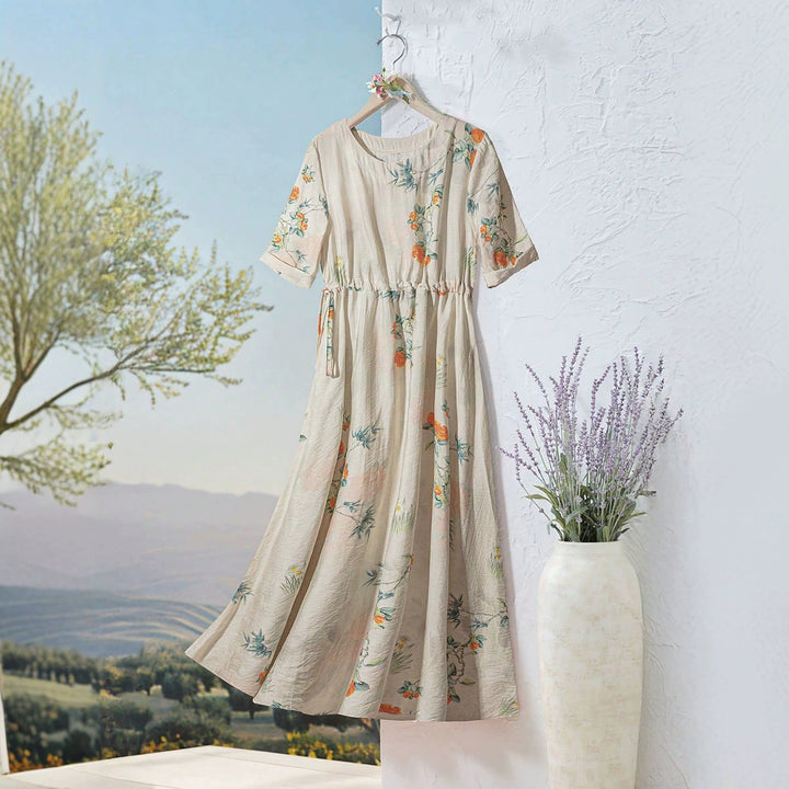 Damen Langarm Maxi-Kleid mit floralem Design und elastischem Bund Drune