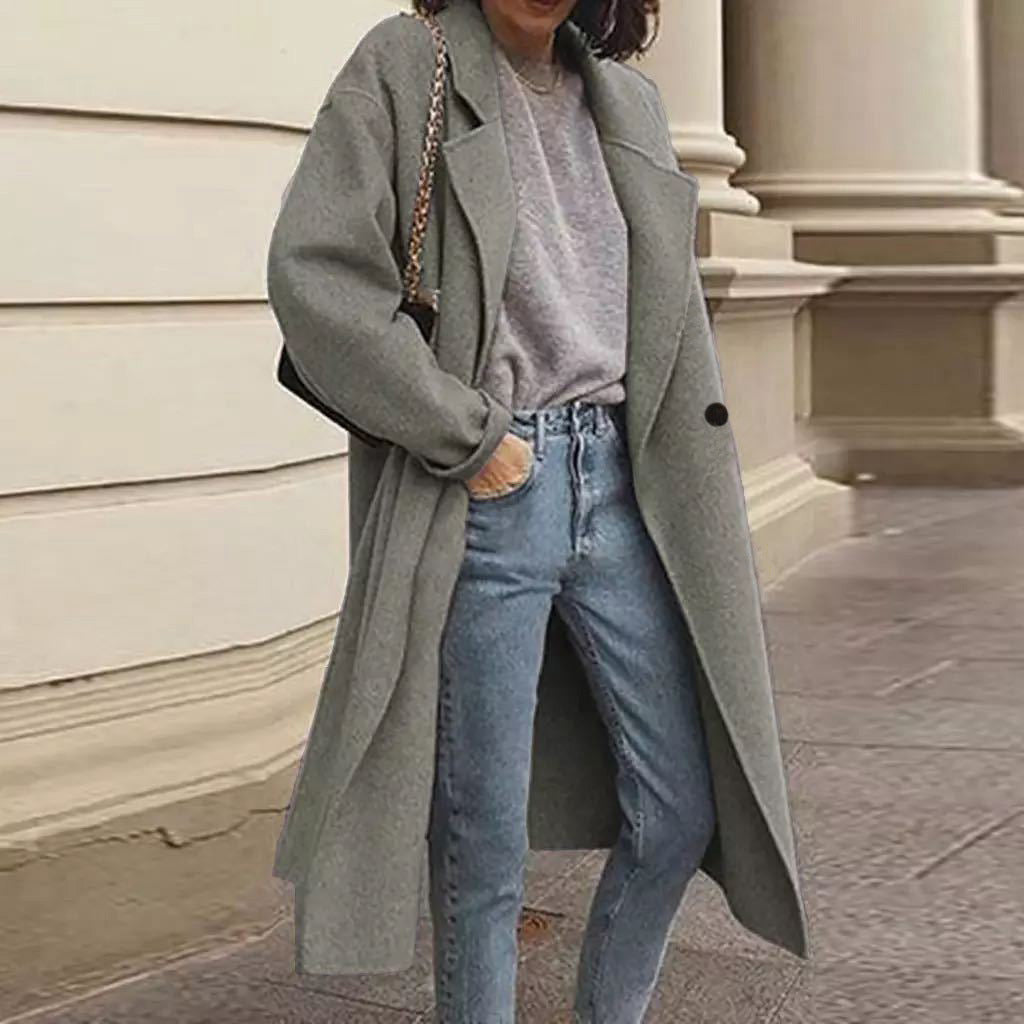 Damen Oversized Wollmantel mit klassischem Revers und modischem Schnitt Drune