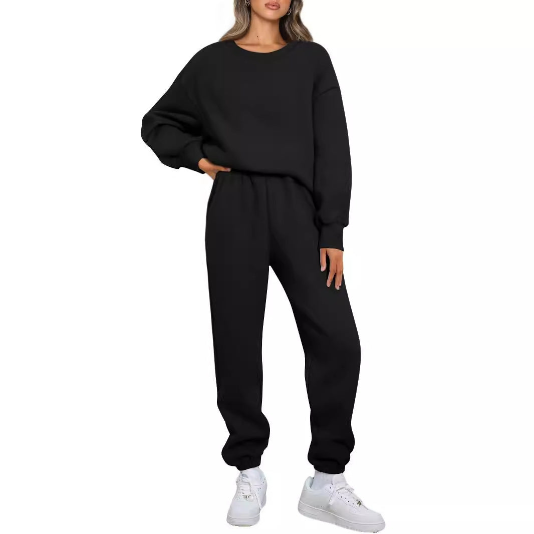 Damen nan zweiteiliges Comfort-Loungewear-Set mit oversized Rundhals, hochgeschnittener Jogginghose und elastischem Knöchelbund Drune