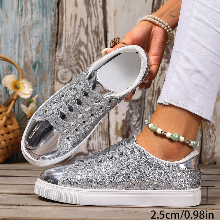 Damen Glitzernde Sneakers mit verspiegelter Zehenkappe und bequemer Polsterung Drune
