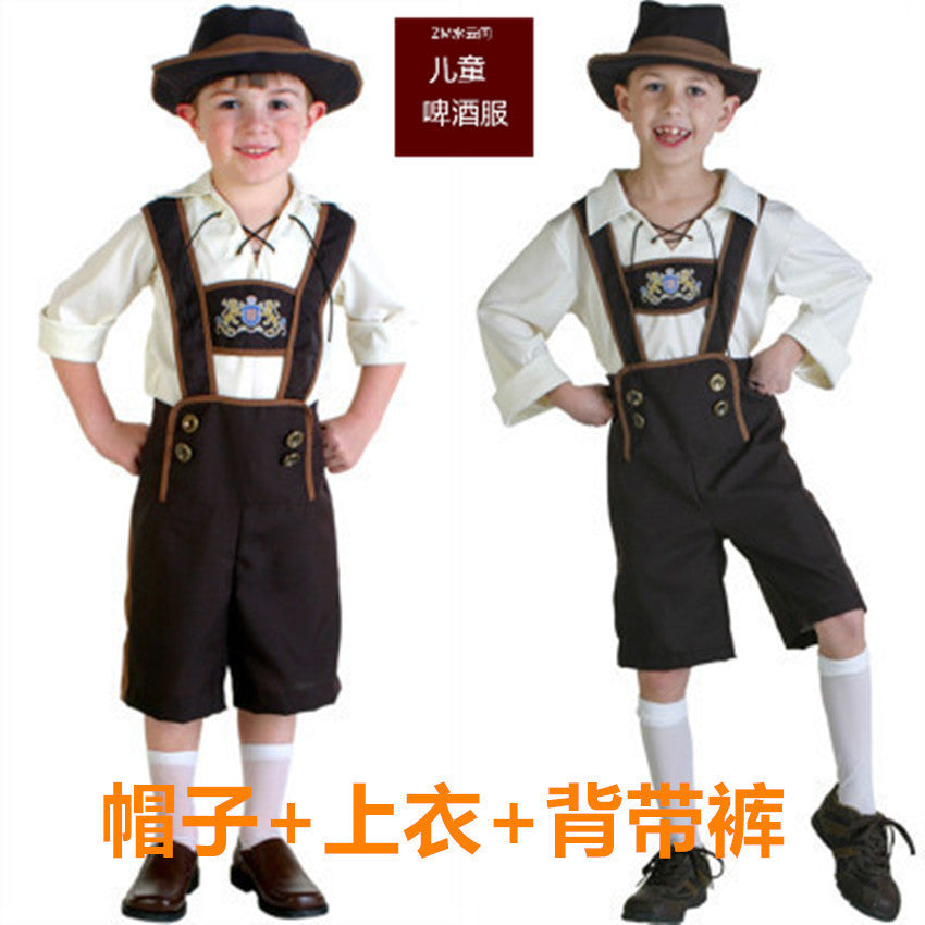 Herren nan traditionelles Kindertrachten-Set mit Kniebundhose, dekorativen Hosenträgern und Filzhut Drune