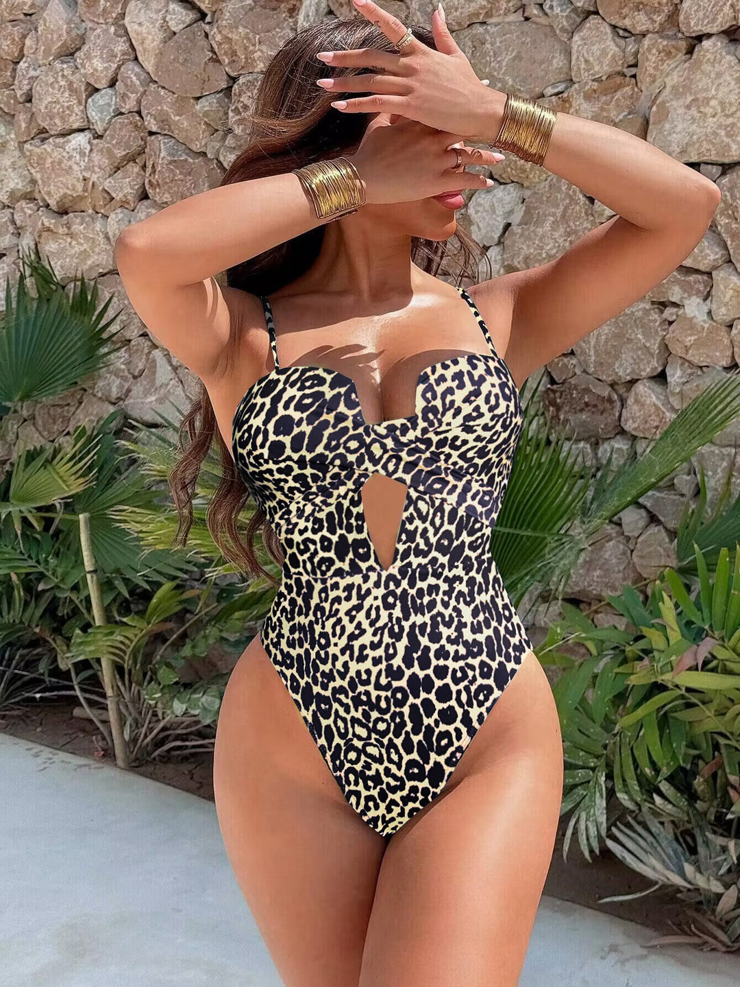 Damen Cut-Out Badeanzug mit animalischem Muster Drune