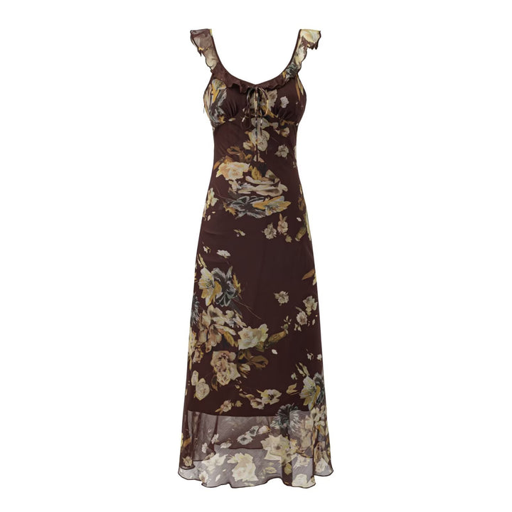 Damen Maxikleid mit zarten Rüschendetails und floralem Muster Drune