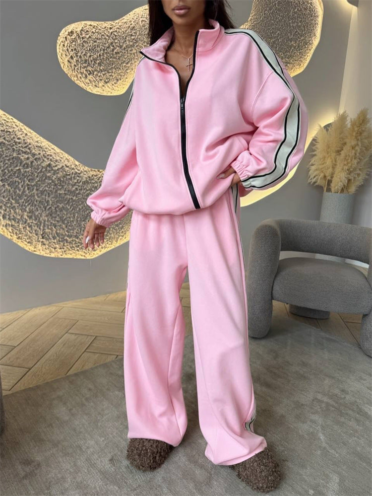 Damen sportliches Fleece-Jogging-Set mit hohen Seitenschlitzen Drune