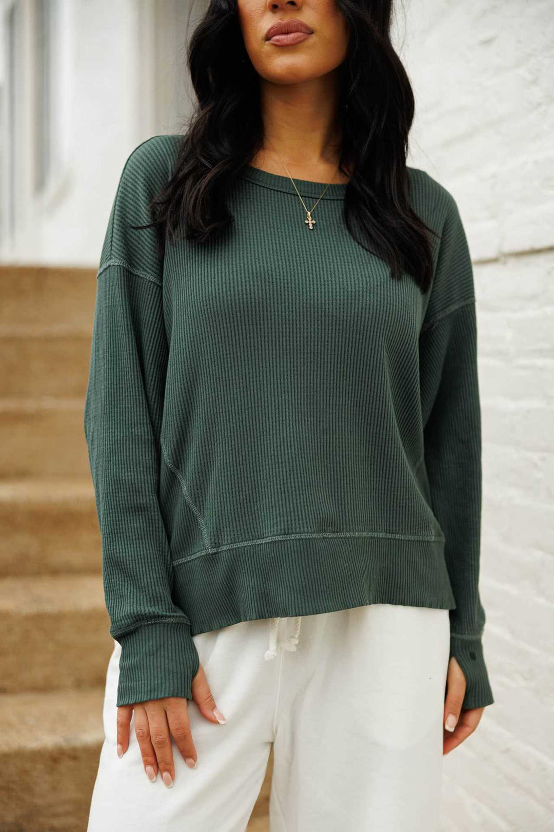 Damen lässiges Langarmshirt mit Rippenstruktur Drune
